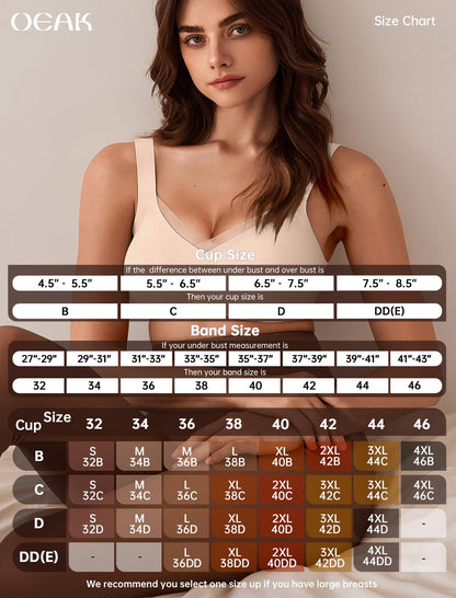 OEAK Womens Wireless Bras V Mesh Comfortable Bralette Supportive Tshirt Bra No Underwire Seamless Push Up Everyday Bras