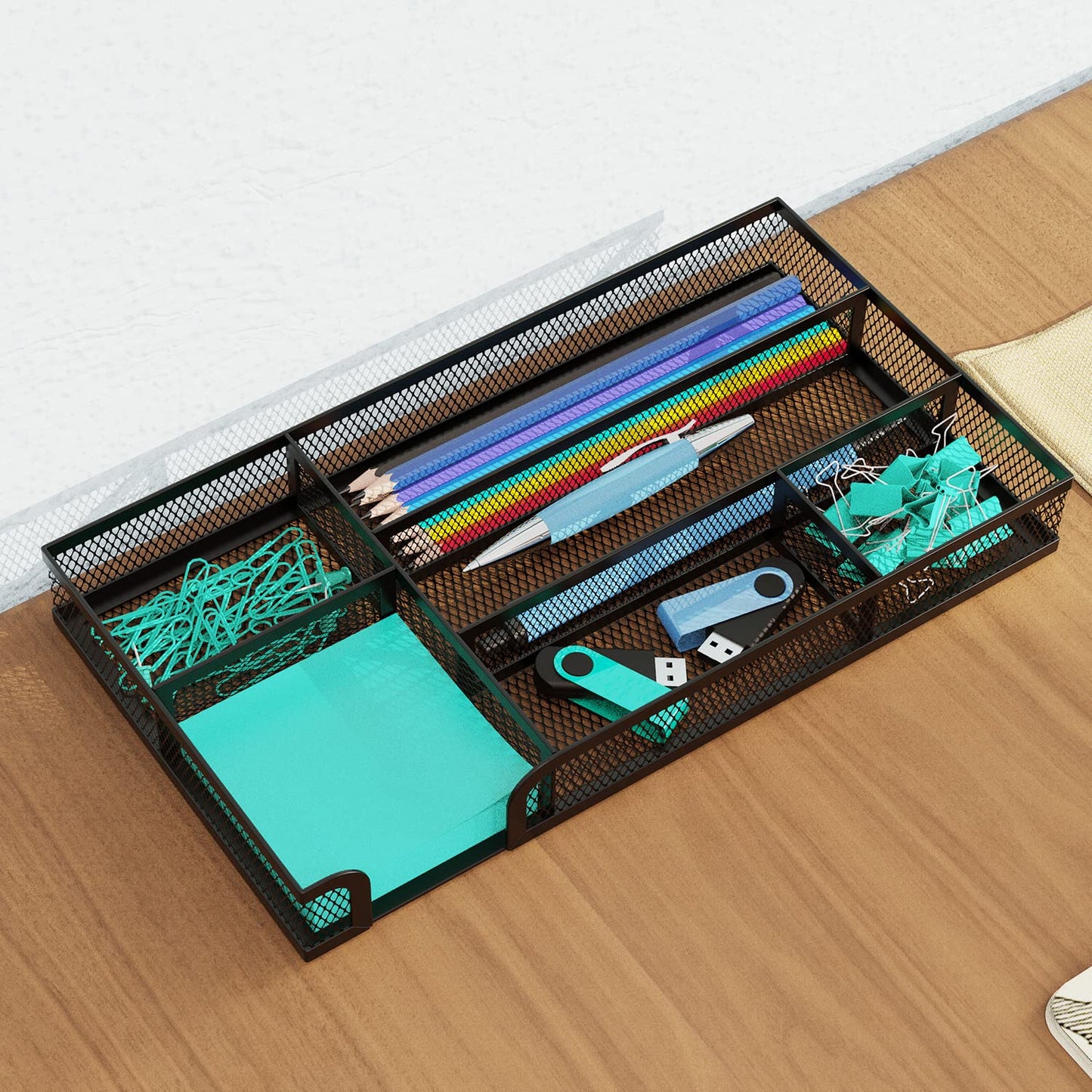 ITAYVAN Desk Drawer Organizer, Small Metal Mesh Drawer Organizer Tray, Office Pencil Drawer Organizer Accessories for Desktop, Bathroom, Kitchen, Makeup, Vanity