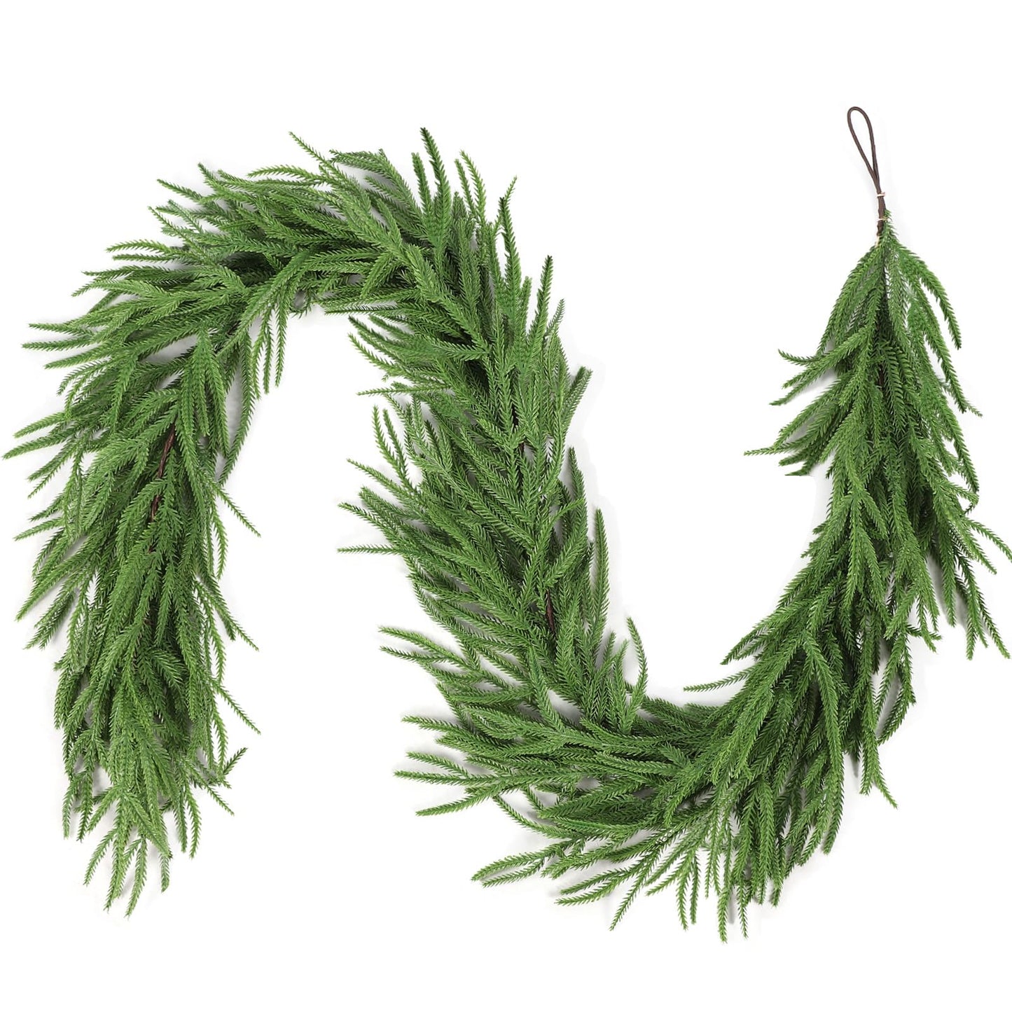 Christmas Garland, 9FT Artificial Norfolk Pine Garland, Real Touch Pine Garland, 96 Branches Christmas Garland for Mantle, Staircase, Banister, Indoor, Outdoor Christmas Decorations
