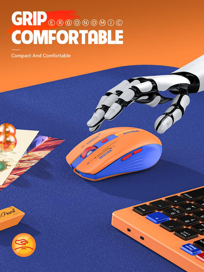 RAPIQUE Bluetooth Wireless Mouse - (BT1/BT2+USB Receiver) Dual Mode, Rechargeable, Quiet Click, Multi-Device Compatibility for Laptop, Computer, MacBook, Tablet (Blue and Orange)