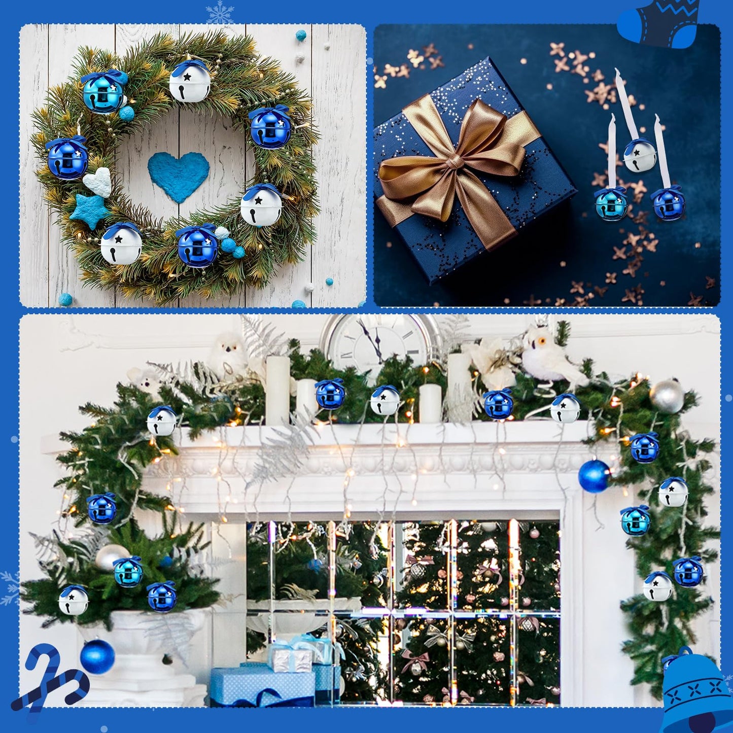 Jenaai 12 Sets Blue Christmas Jingle Bells with Ribbon 2 Inch Large Metal Cutout Craft Bells Blue Hanging Ornaments for Christmas Tree Xmas Decoration Crafts Party Favors Stocking Stuffers
