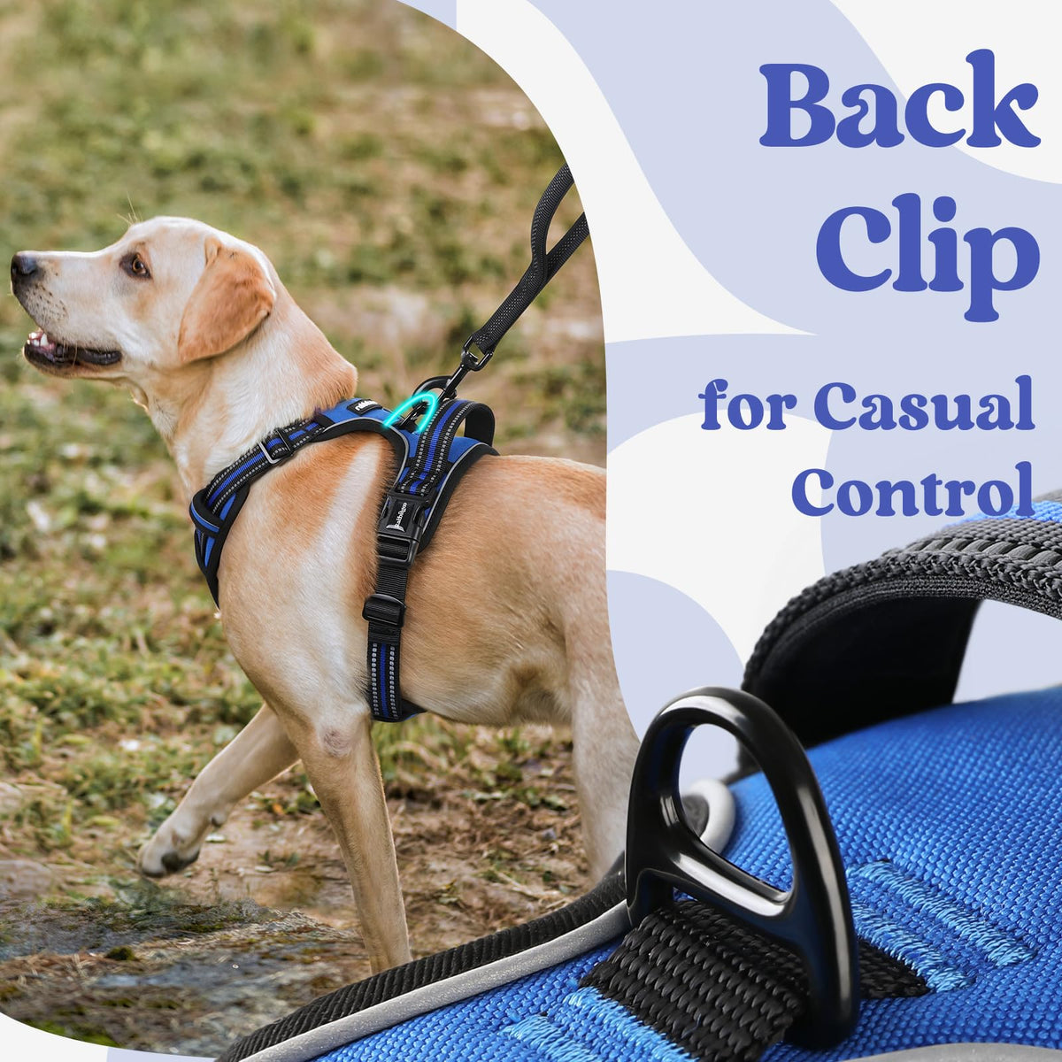 rabbitgoo Dog Harness Medium Sized, No Pull Pet Harness with 3 Buckles, Adjustable Soft Padded Pooch Vest with Instant Control Handle, Easy Walking Reflective Pet Vest for Medium Dogs, Blue, M