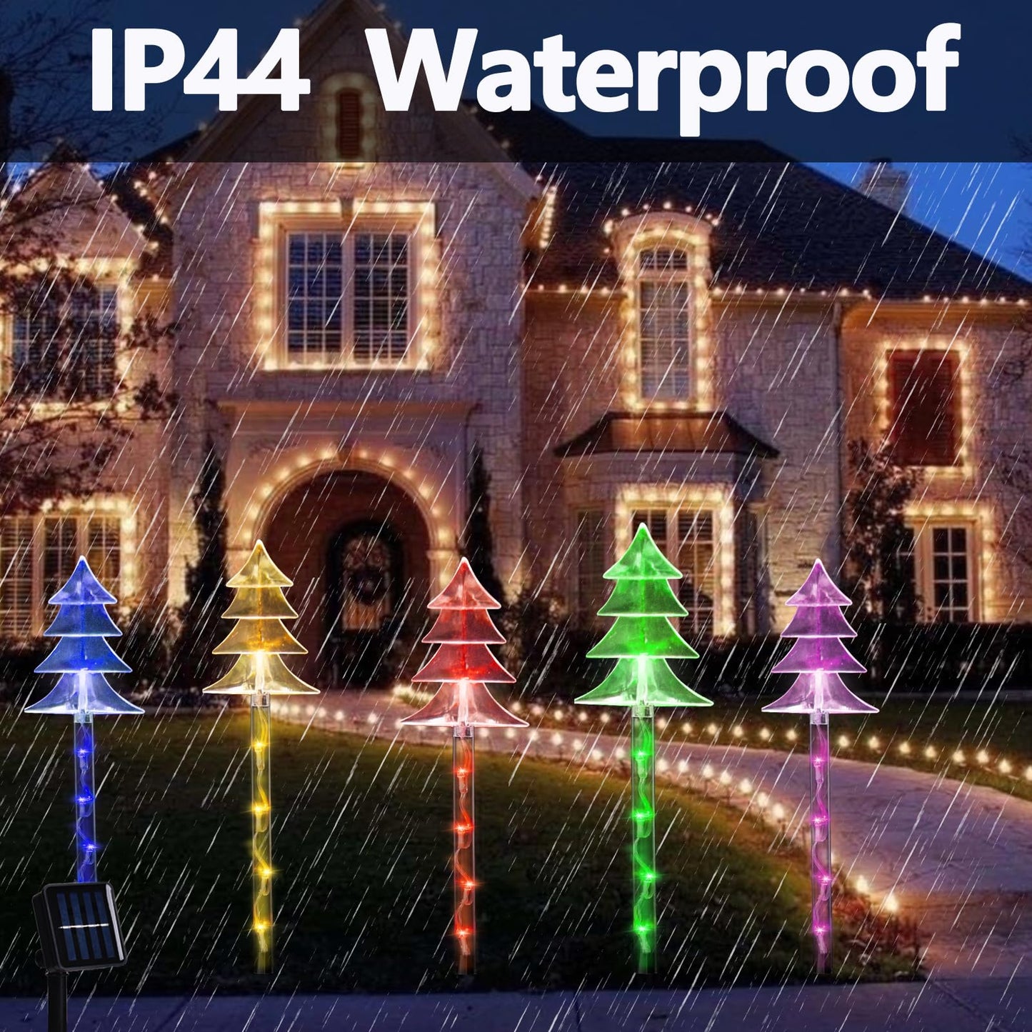 ILLUMINEW Christmas Solar Stake Lights, 5 Pack Waterproof Landscape Christmas Lights, Pathway Christmas Decorations, LED Lights for Yard Lawn Patio Walkway Decor (10PCS Tree-Multi)