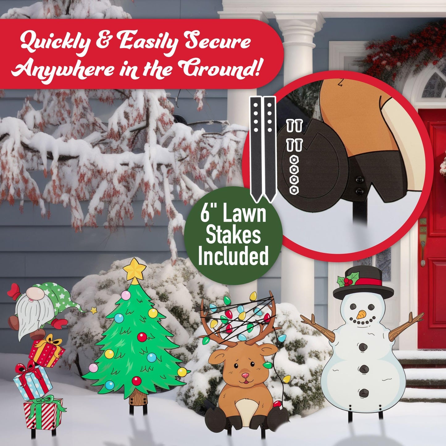 Christmas Metal Yard Signs- Set of 4 Different Adorable Designs- Large 16" Durable Outdoor Xmas Lawn Decorations w Metal Stakes for Easy Set Up- Make an Impact to Your Holiday Light and Garden Display