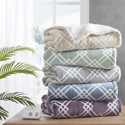 Serta Heated Blanket - Reversible Fleece to Sherpa Electric Blanket, Fast Heating, Auto Shut Off Timer, Multi Heat Setting, ETL Certified, Machine Washable, Grey Full 84"x 77"