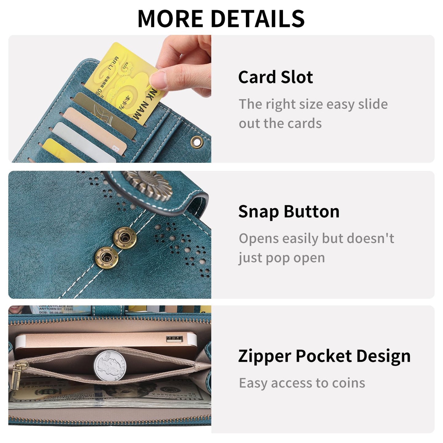 SENDEFN Wallet for Women RFID Blocking Leather Clutch Long Purse Large Capacity Credit Card Holder Wristlet