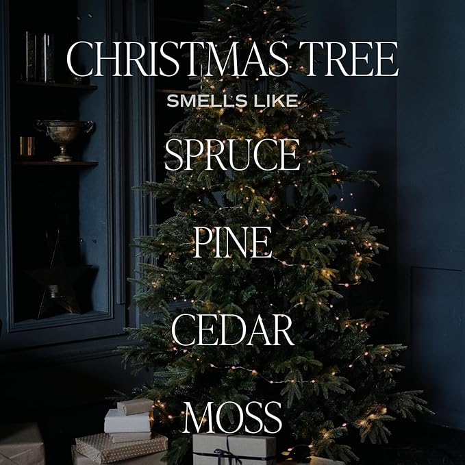 Sweet Water Decor Christmas Tree Soy Candle | Spruce, Pine Needles, Evergreen, Spearmint, Cinnamon and Cypress Scented Candles for Home | 12oz Black Stoneware Jar, 60+ Hour Burn Time, Made in The USA