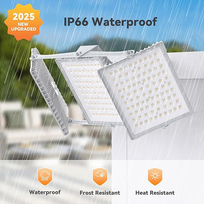 900W 2025 Plus New Upgraded LED Flood Light Outdoor, 90000LM Super Bright Stadium Lights, 6000K Daylight White, IP66 Waterproof, 3 Heads Adjustable Floodlight for Sports Fields, Court