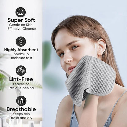 Microfiber Waffle Face Towels, 4 Pieces, Fast Drying, Lint Free 430 GSM
