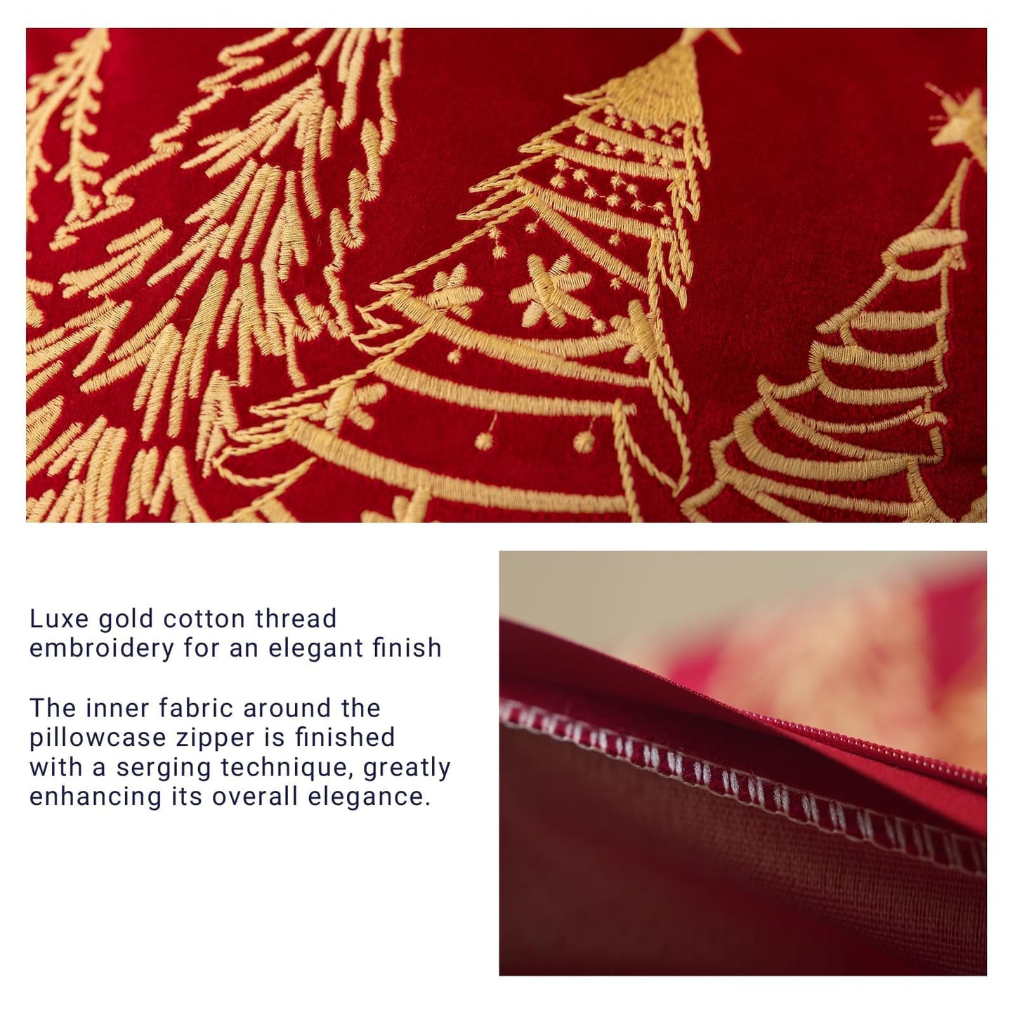 GEEORY 2-Pack Embroidered Luxurious Velvet Christmas Tree Pillow Covers, Xmas Decorations Farmhouse Throw Pillows Winter Holiday Decor Cushion Case for Sofa & Bed Red Gold GX008-18