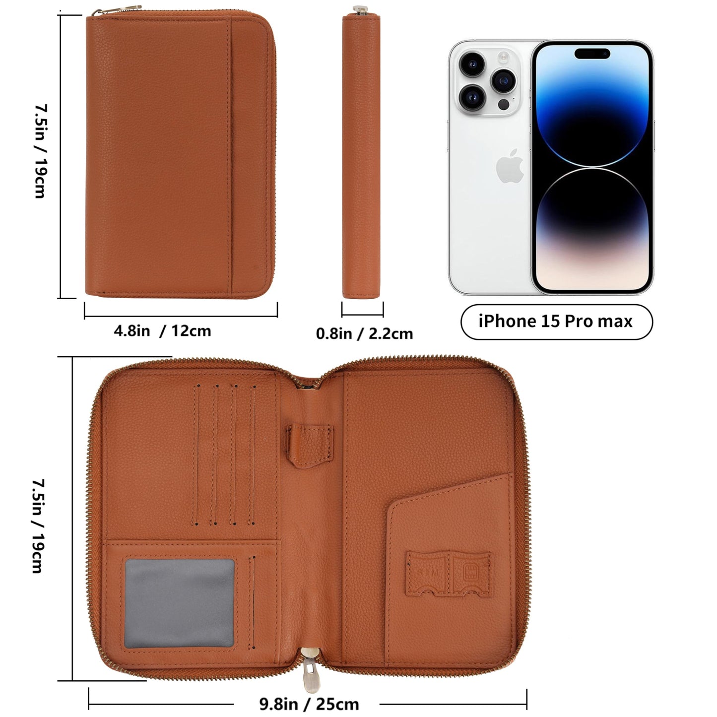 WASON Leather Zipper Travel Passport Wallet Holder RFID Blocking Cover, Passport case Pocket Slot for Card, Cash, ID, Boarding Pass and Ticket for Men, Women and Family Trips (Brown)