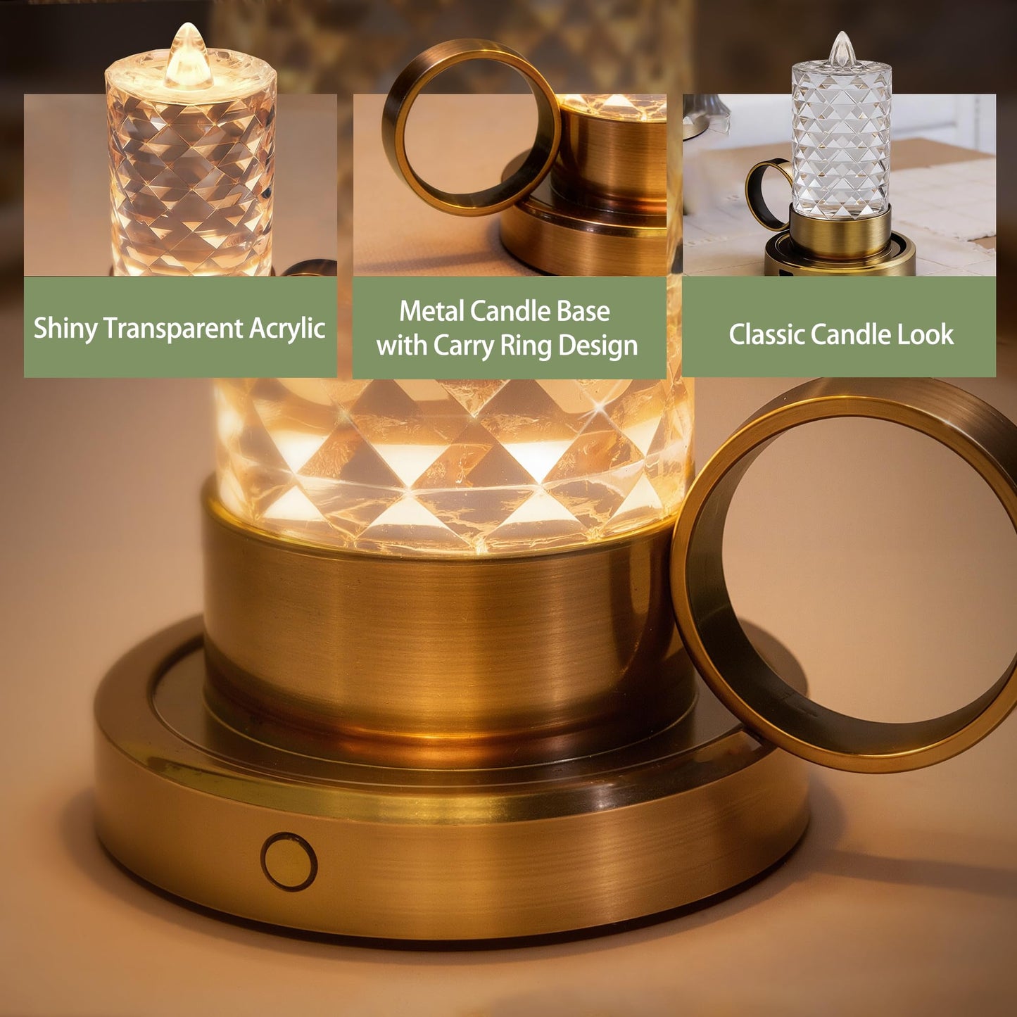 L LOHAS LED Flameless Candles, 3 Level Brightness Adjustable, 1000mAh Rechargeable Battery Operated Candles, 3000K Soft White, Fake Candles for Valentines Aniversary Wedding, 3.93"x2.95"4.84", 2 Pack