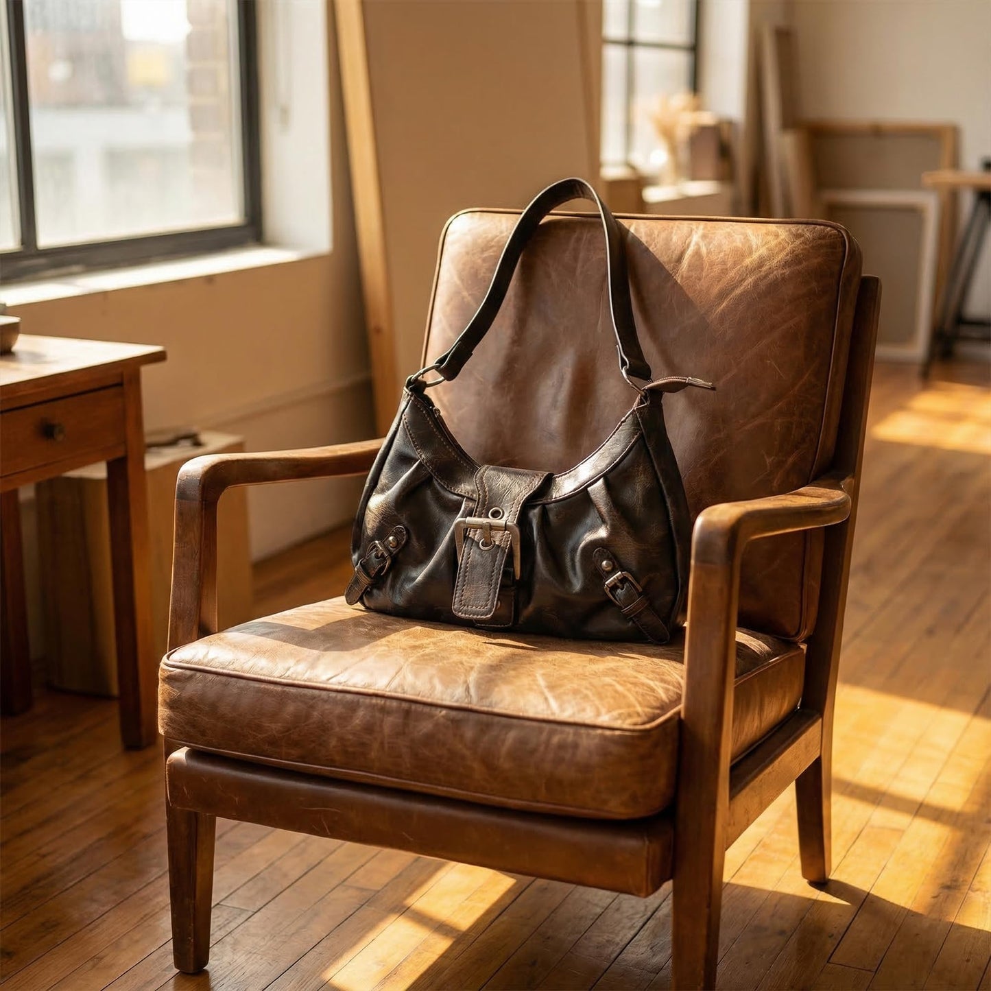 Perphy Shoulder Bag for Women Y2K Underarm Purse Retro Crescent Handbag with Belt Buckle 11.4 * 3.1 * 6.3 inches Coffee