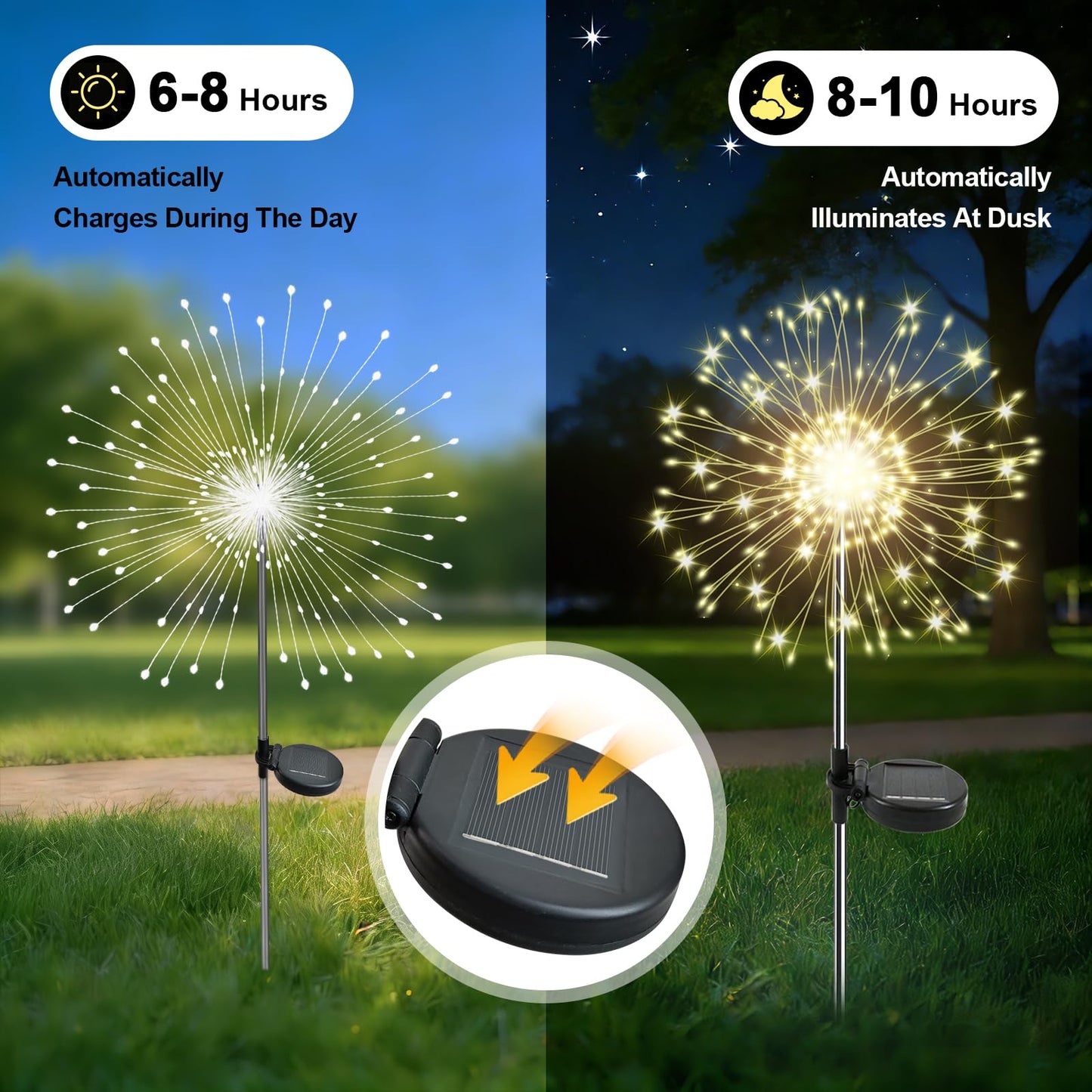 Soomit Solar Garden Lights Outdoor, 2 Pack 120 LED Twinkling Firework Lights Decorative with 2 Modes, Outdoor Waterproof Solar Starburst Light for Yard Pathway Planter Patio Decor, Warm White