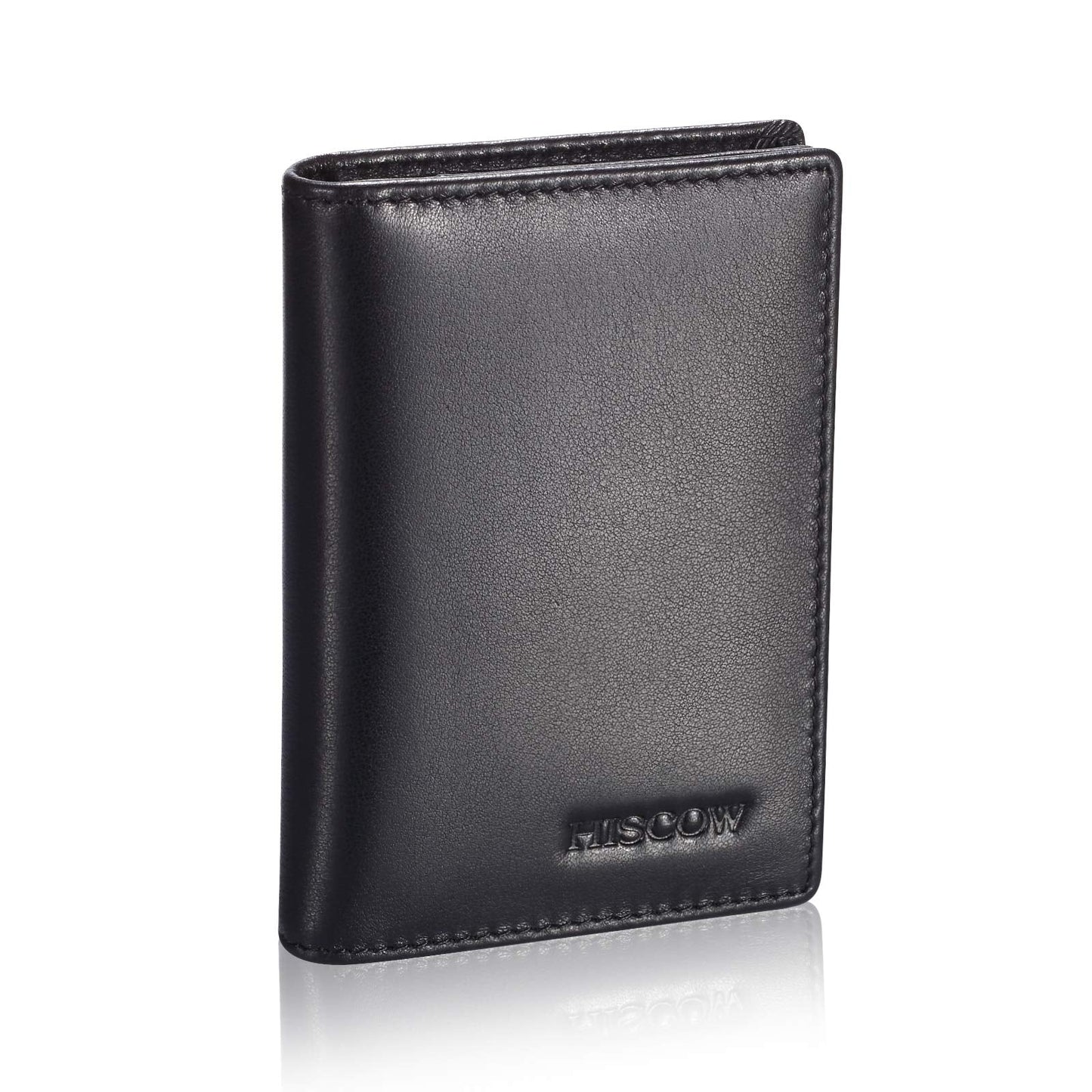 HISCOW Leather Business Card Case Holder for Men & Women, Italian Calfskin (Black)