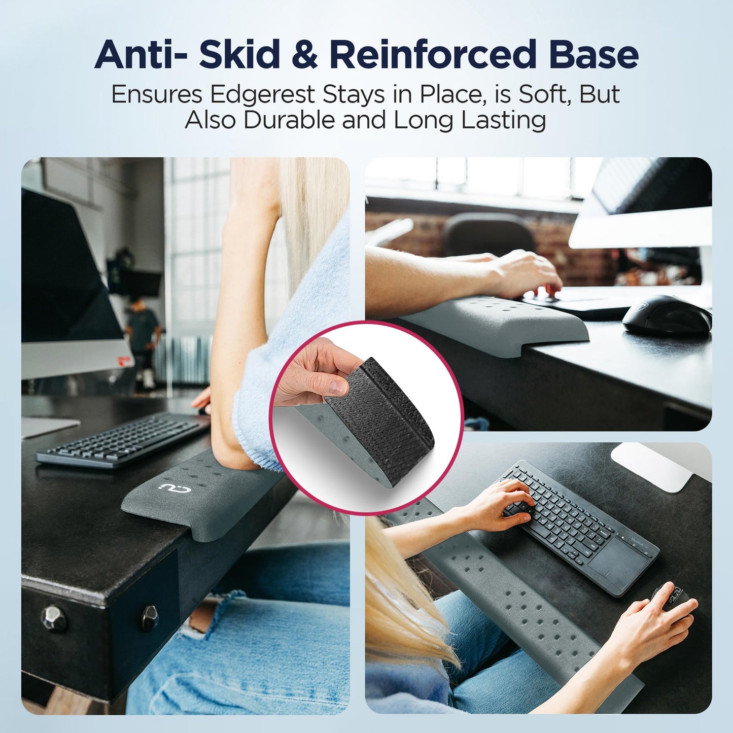 EdgeRest PostureUp L-Shaped Memory Foam Wrist Rest, Ergonomic Elbow and Forearm Support for Desk, Non-Slip Universal Fit, Light Gray