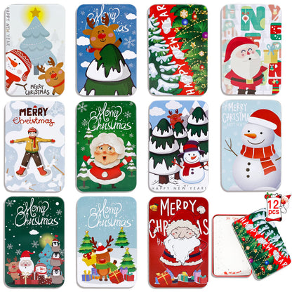 MGparty 12 PCS Christmas Gift Card Tin Boxes For Christmas Greeting Cards, Christmas Metal Tin Small Gift Boxes With Lids For Xmas Stocking Stuffers Party Favors,Christmas Holiday Gift Box Set
