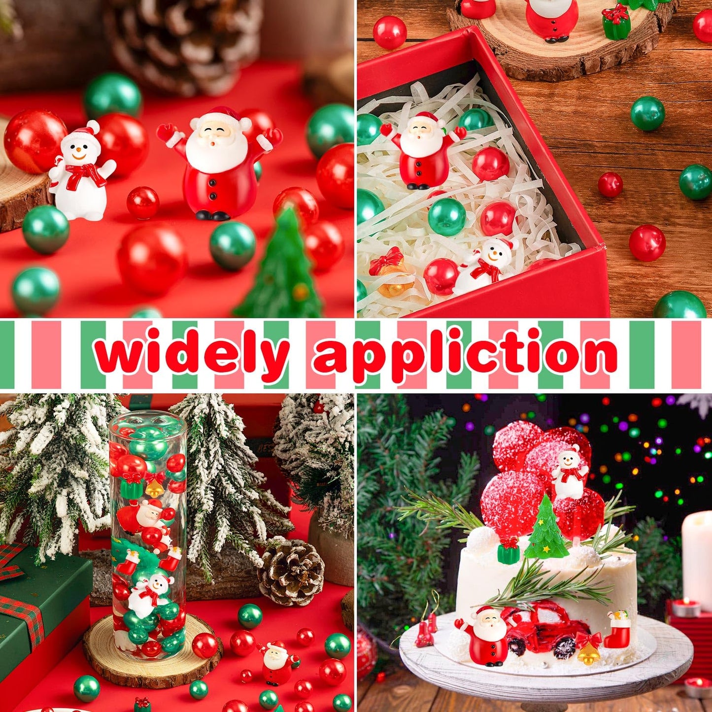 ZHWKMYP 100Pcs Christmas Vase Filler, Red and Green Christmas Beads Vase Filler Floating for Centerpieces Decorations