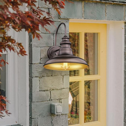 Dusk to Dawn Sensor Outdoor Barn Light Fixture Outdoor Wall Sconce Farmhouse Wall Mount Lights Exterior Gooseneck Light Fixture Bronze Finish Industrial Wall Lantern for Porch, Entryways, 1 Pack