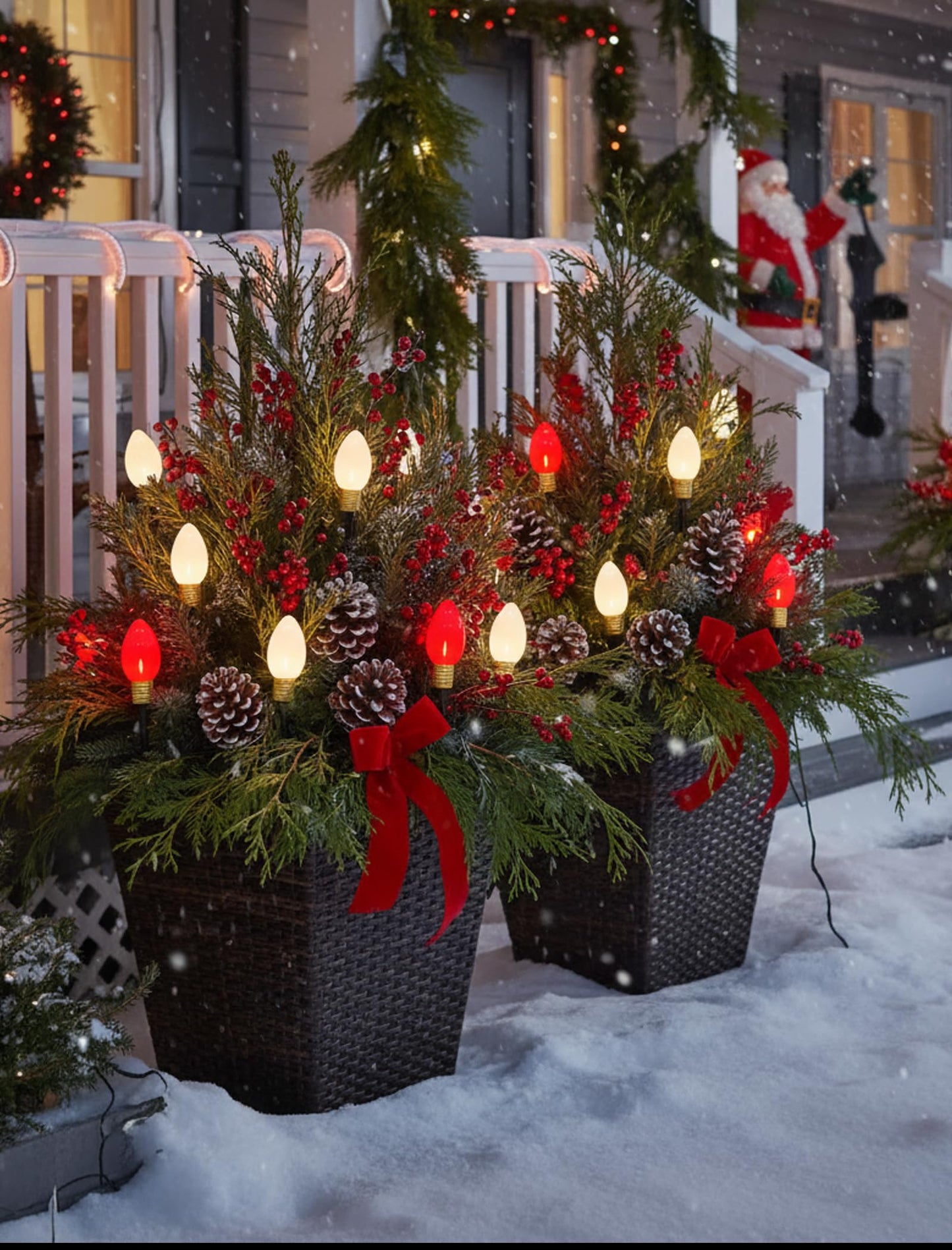 2 Pack Jumbo C9 Christmas Pathway Lights, 14FT Red & White LED Outdoor Path Lights, Waterproof Connectable Giant C9 Pathway Markers for Yard, Garden, Walkway, Christmas Decorations