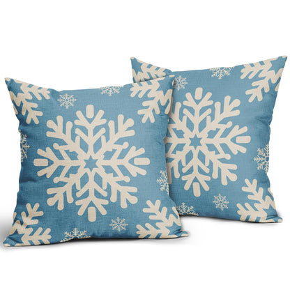 Sivirary Light Blue Christmas Pillow Covers 18x18 Inch Set of 2, Xmas Snowflakes Rustic Winter Themed Decorative Throw Pillow Cases Outdoor Linen Cushion Covers Farmhouse Sofa Couch Bed Decor