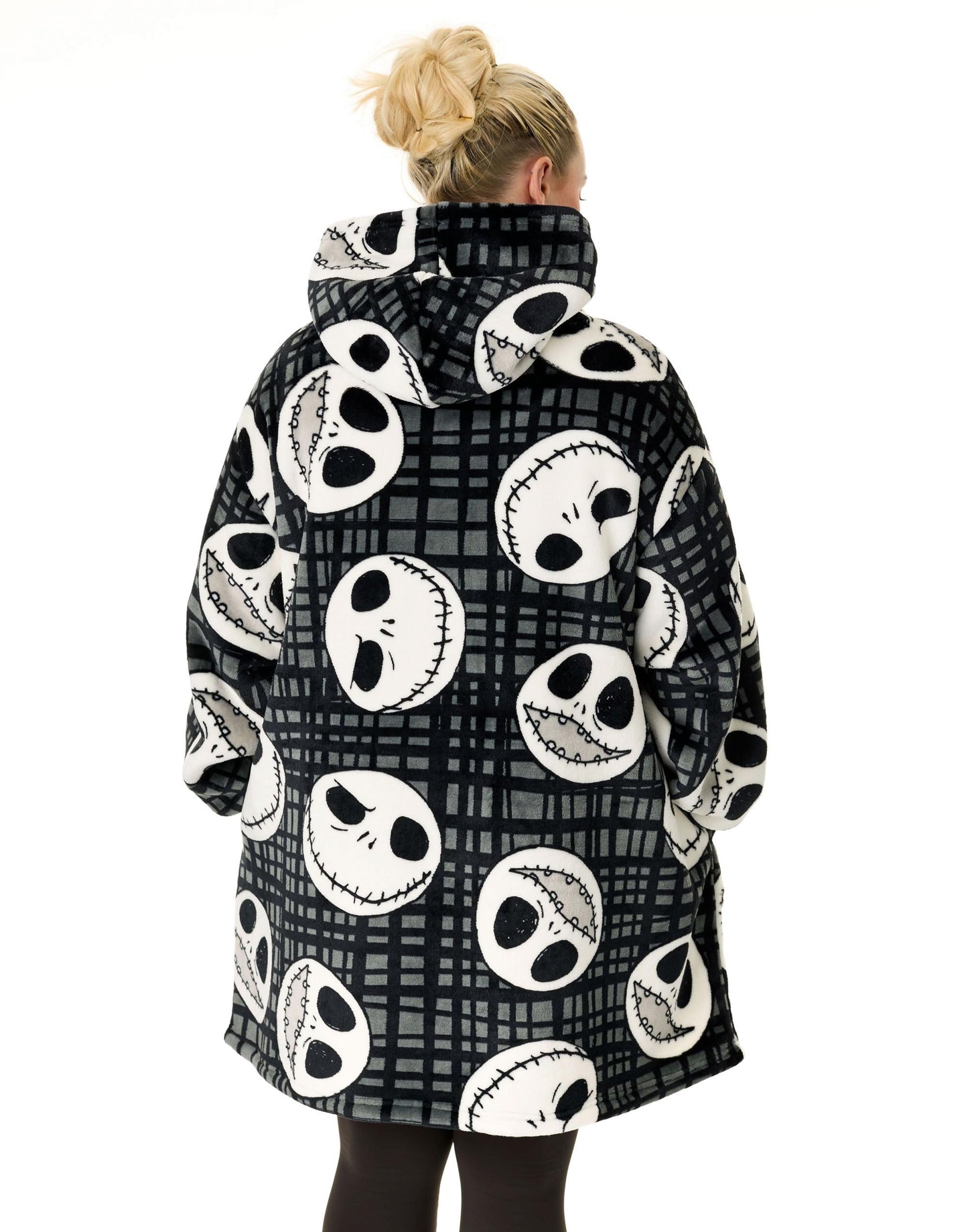 Disney The Nightmare Before Christmas Adults Wearable Blanket Hoodie | Black NMBC Zip Hooded Fleece with Jack Character Print
