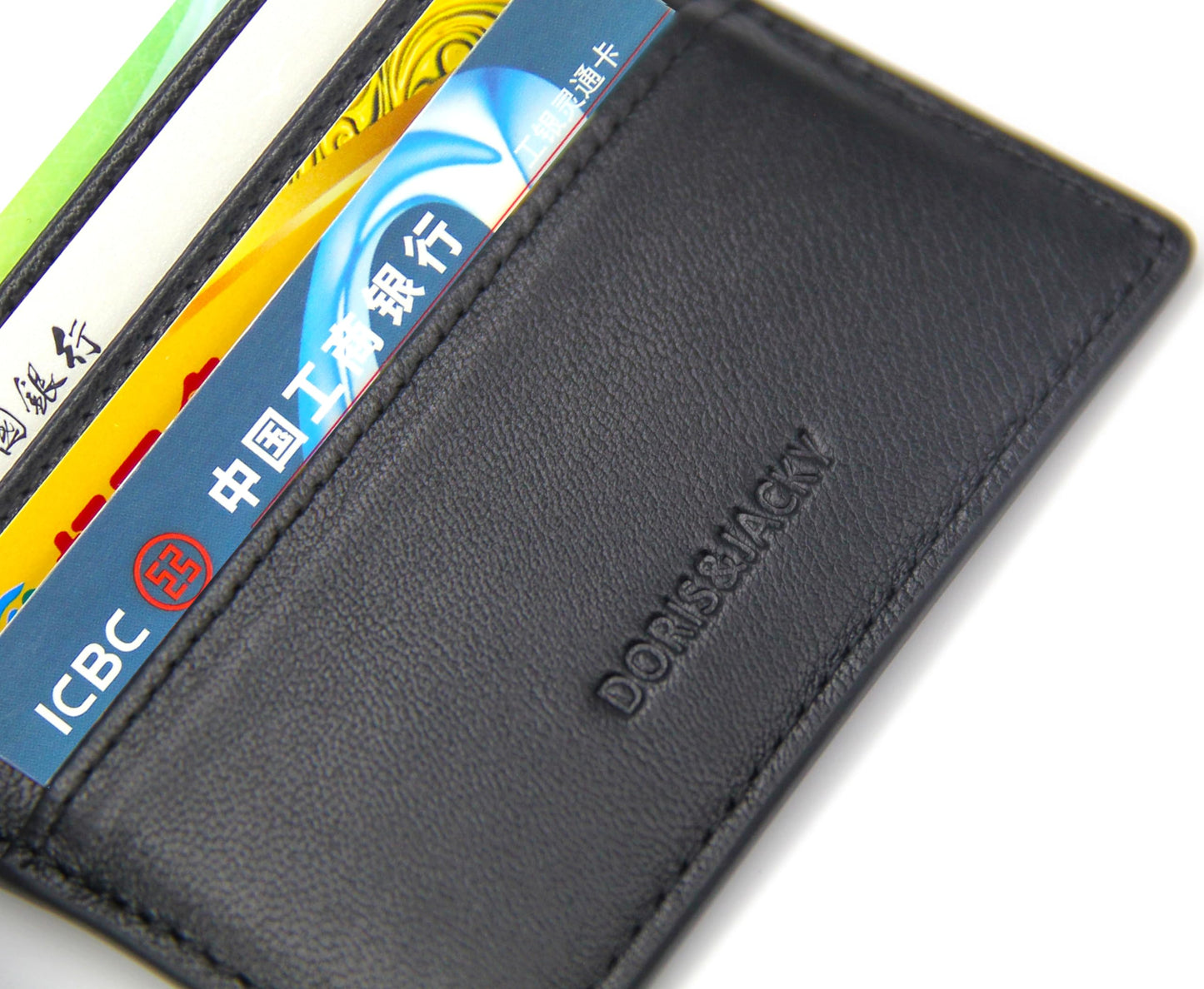 DORIS&JACKY Minimalist Leather Card Holder Wallet, Slim Lambskin Credit Card Case Card Protector, 6 Card Slots Thin Business Wallet for Men and Women(DS901-Black)