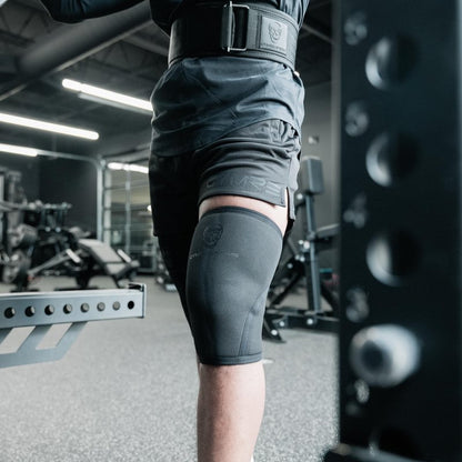 Gymreapers Knee Sleeves (1 Pair) with Gym Bag - IPF Approved - Support Compression Brace for Squats, Fitness, Weightlifting, Cross Training, Powerlifting - 7MM Neoprene Sleeves - For Men & Women (Black/Black, Small)