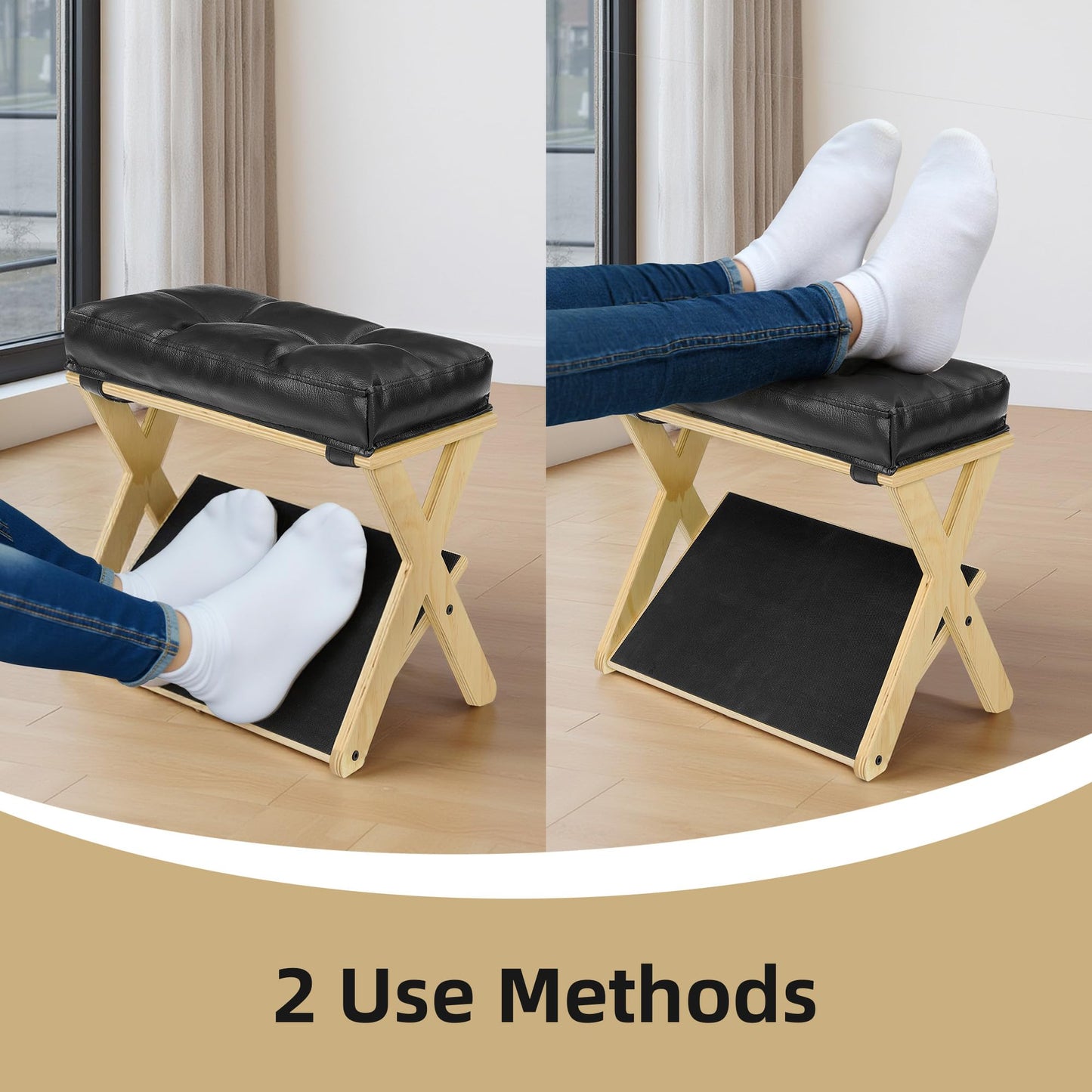 HOMELYSTBO Double Step Foot Rest for Under Desk at Work, Wooden Under Desk Footrest with Non-Slip EVA Stepping Surface, Ergonomic Foot Stools for Under Office Desk, Enhances Posture,Home Office Gaming