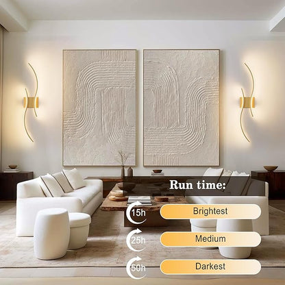 Battery Operated Wall Sconces Set of Two with Remote Control, Stepless Colors 3000K-6000K & Dimming, LED Gold Wireless Wall Light for Living Room, Hallway, Bedroom, 27.5 Inch (2 Pack)