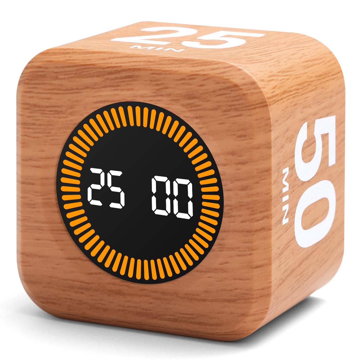 Exlliy Rotating Productivity Timer 5, 25, 10, 50 Minutes Preset, Desk Cube w/Gravity Sensor for ADHD, Mute Functions, Ideal for Work, Study, Kitchen, Back to School (1, Wood Grain Finish)