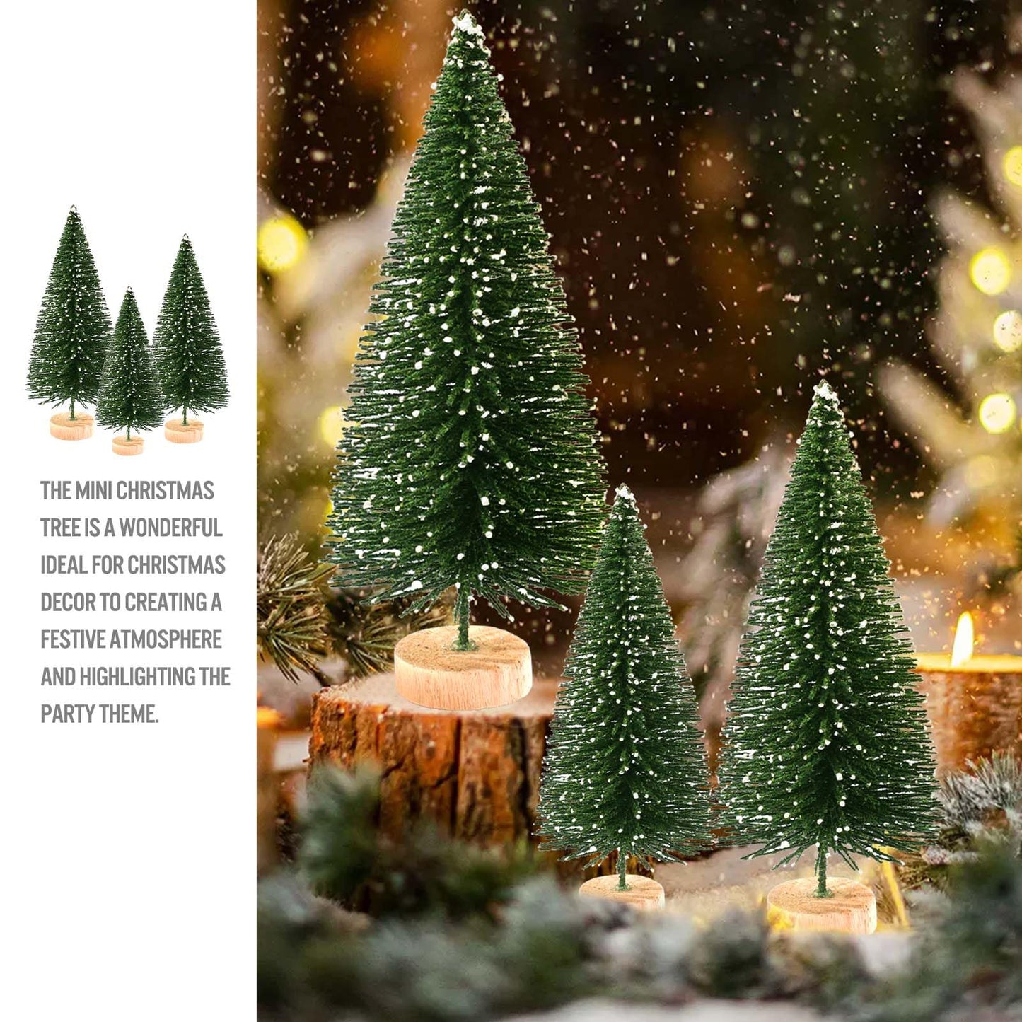 9Pcs Mini Christmas Trees Christmas Decor Artificial Christmas Decorations with 4 Sizes, Christmas Tree Bottle Brush Trees Christmas Table Decorations (Green Beige Pink)