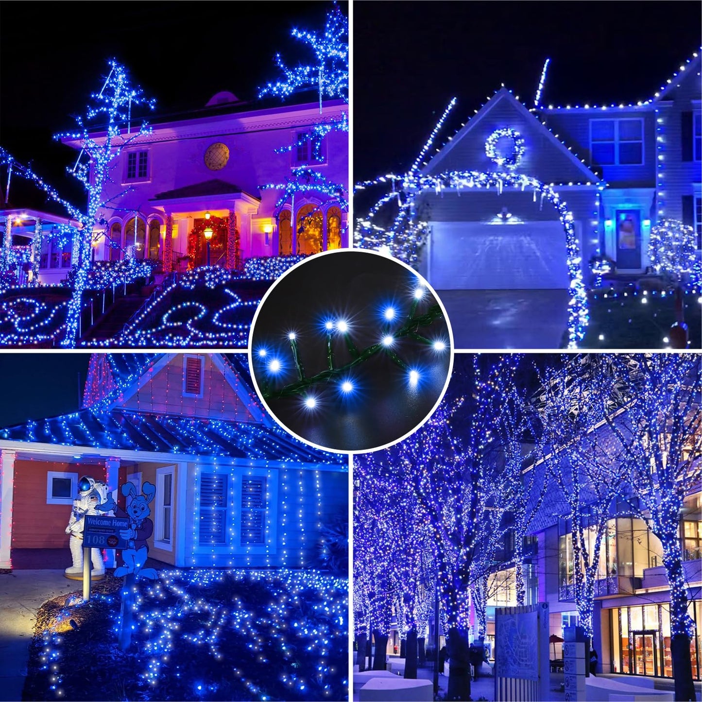 LAMPHOME 500 LED Blue White String Lights, 46ft 16 Modes Plug in Twinkle Fairy Lights, Waterproof Blue LED Christmas Lights Outdoor for Christmas Tree Bedroom Party Wedding Decor