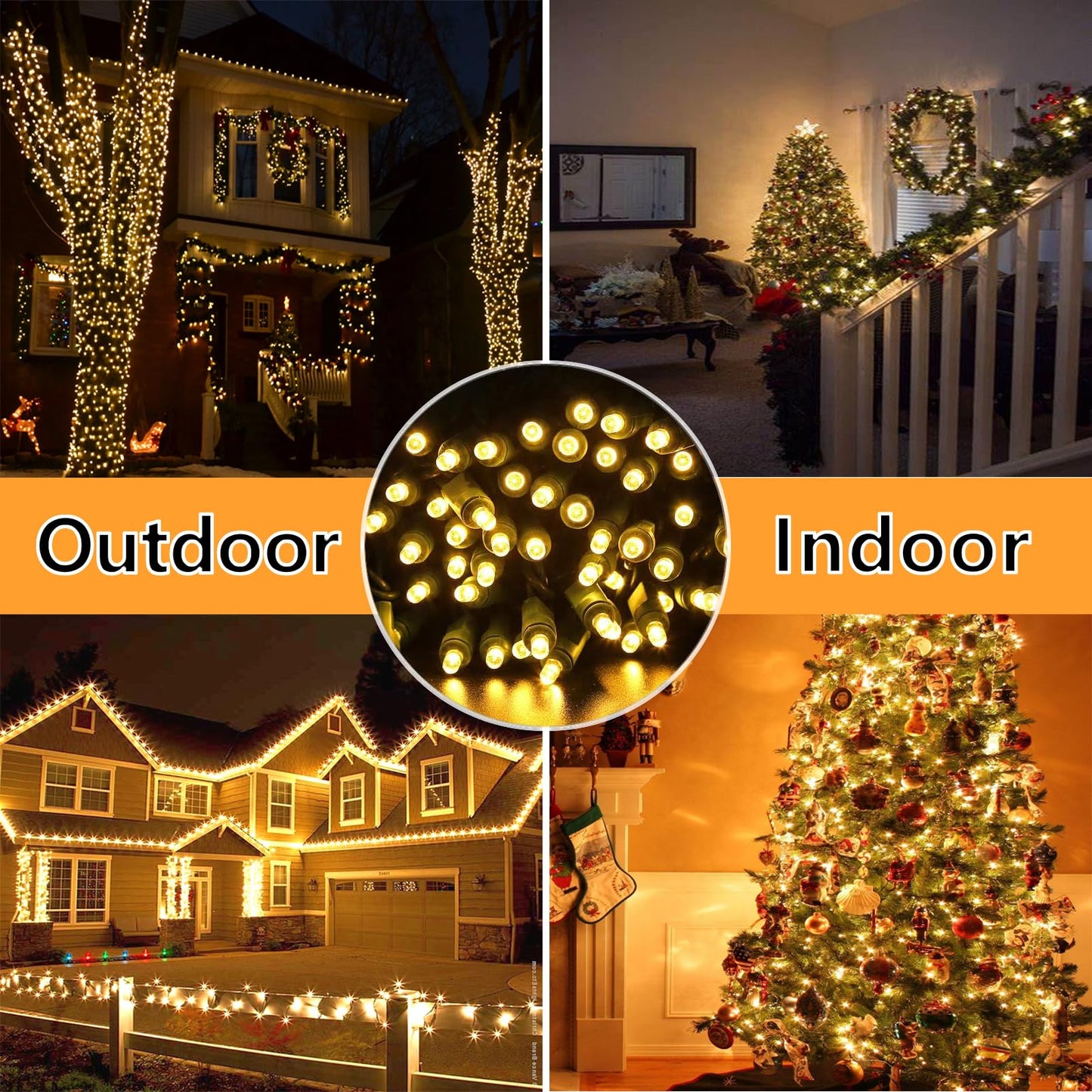Wominoy 25ft 50 Counts Warm White LED Christmas Lights - Commercial Grade Outdoor Waterproof, Green Wire, Xmas Tree Lights, IP:65, UL