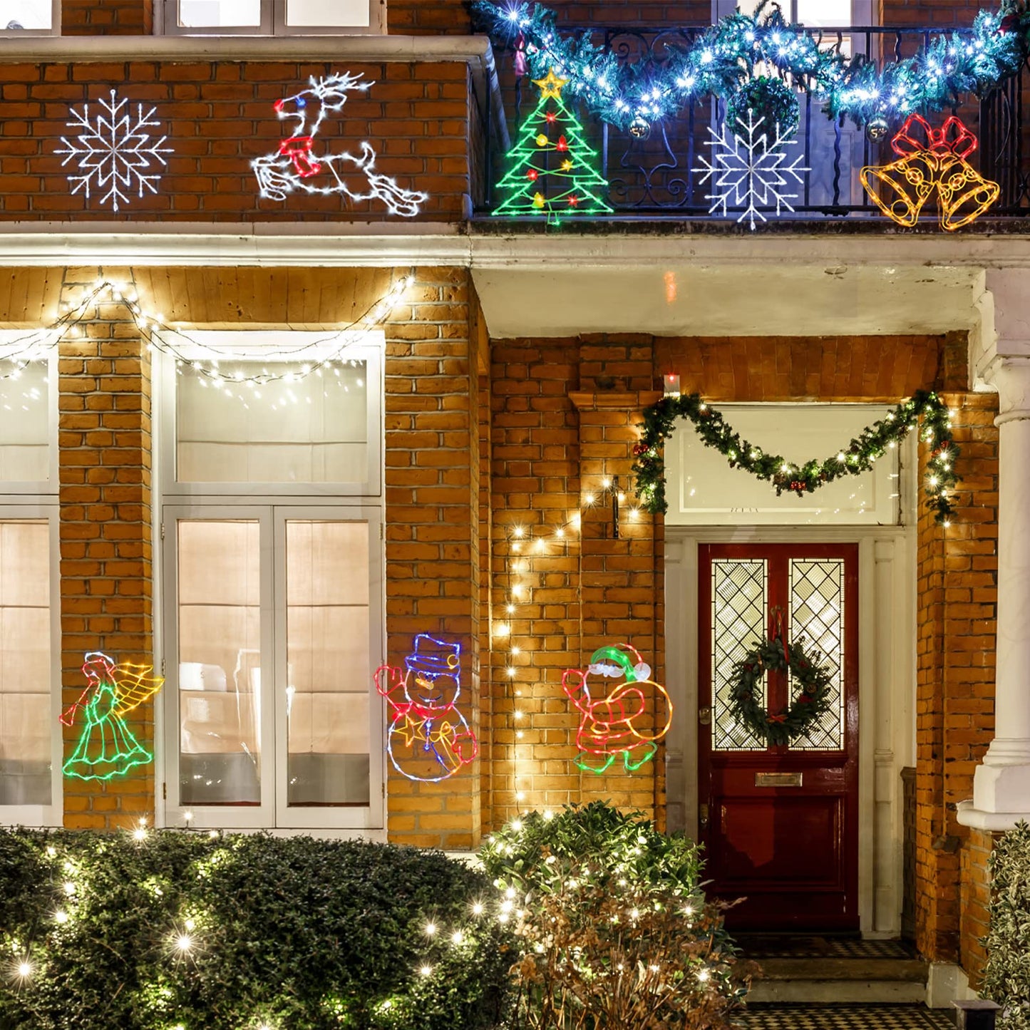 TRWYMZ Christmas Decorations - 16" Christmas Window Silhouette Lights - 4 Pack Colour Lighted Bell & Reindeer & Snowman & Angel for Holiday Indoor and Outdoor Wall Door Window Decorate