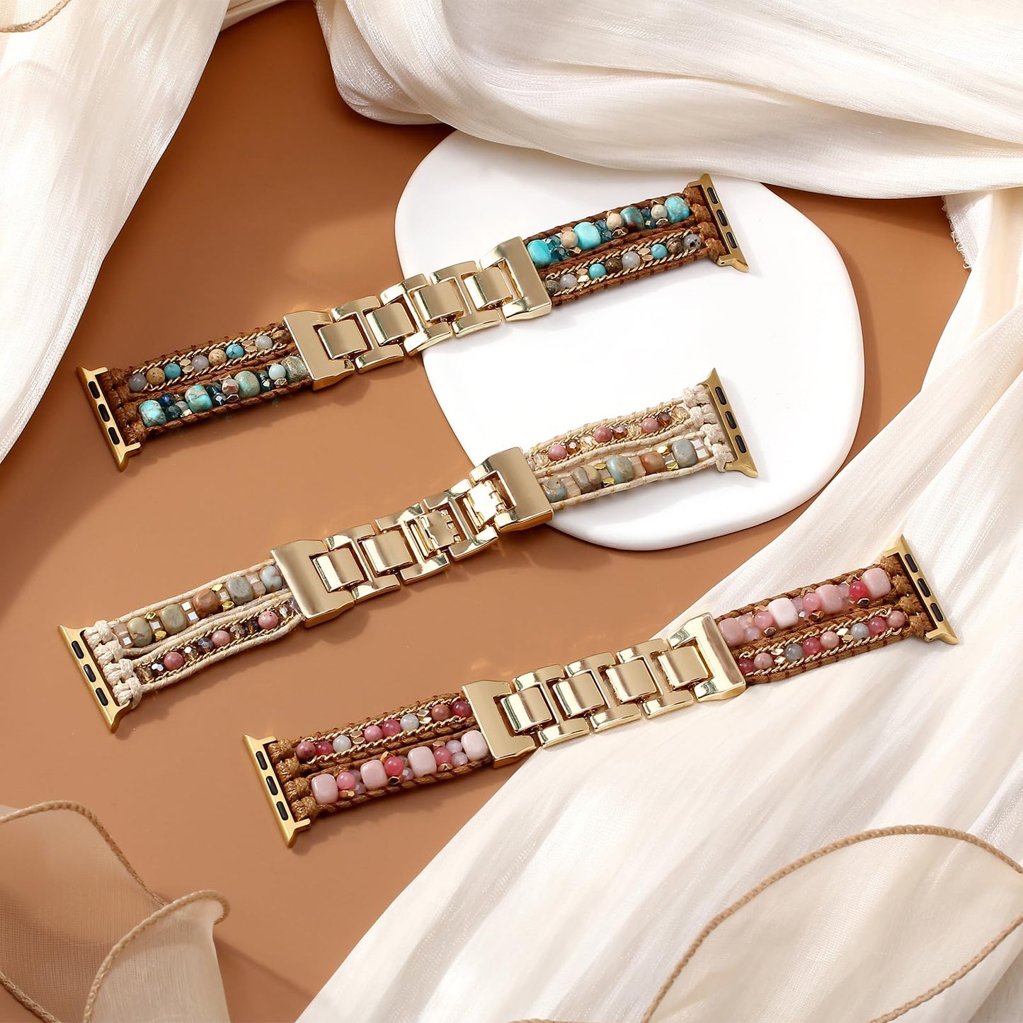 Wingoden Boho Bracelet Compatible with Apple Watch Band 41mm 40mm 42mm 38mm Natural Stone Beaded iWatch Band Women Men Apple Watch Strap Ultra Series 11/10/9/8/7/6/5/4/3/2/1/SE 3/Ultra 3, Blue
