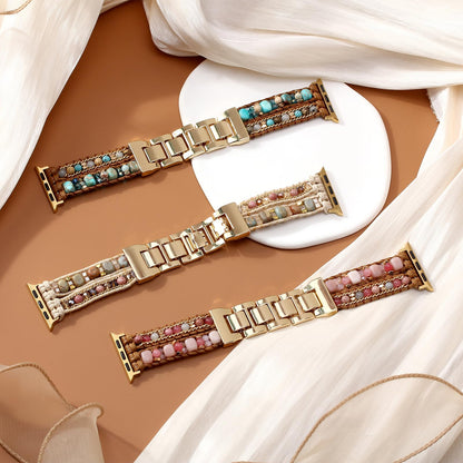 Wingoden Boho Bracelet Compatible with Apple Watch Band 41mm 40mm 42mm 38mm Natural Stone Beaded iWatch Band Women Men Apple Watch Strap Ultra Series 11/10/9/8/7/6/5/4/3/2/1/SE 3/Ultra 3, Blue
