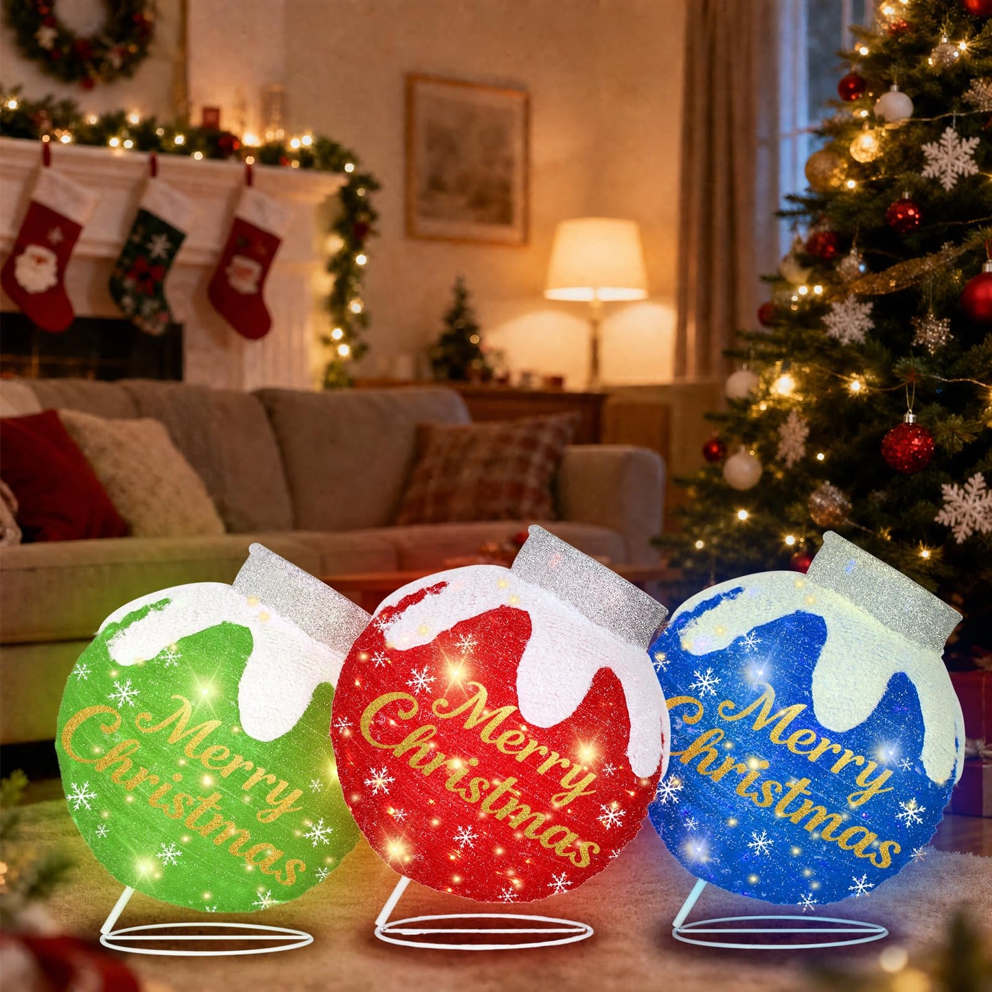 Outdoor Christmas Ball Ornaments, Collapsible Pop-Up Lighted Christmas Decorations with 80 Bright LED Lights, 8 Light Modes, Weatherproof Large Holiday Ball Decor for Yard, Lawn, Home（Red/Green/Blue）