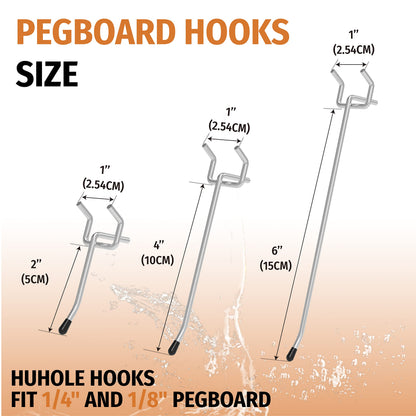 HUHOLE 50-Pack Silver Pegboard Hooks 2 Inch, Heavy Duty Matte Finish Metal Peg Board Hangers, Fits 1/8" & 1/4" Boards, Rust-Resistant Organizer for Garage, Shop, Workbench & Retail Display
