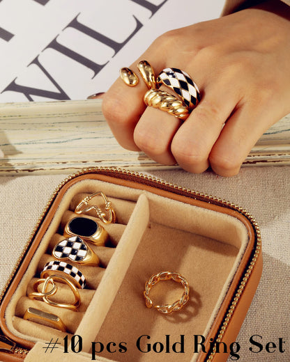 FAXHION 12PCS Gold Stackable Rings Set for Women, 18K Gold Plated Open Stacking Knuckle Ring, Adjustable Chunky Signet Band Statement Ring for Gift