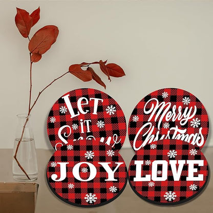 Xmas Decor Electric Stove Burner Covers，4 Pcs Halloween Decor Round Stove Burner Covers，8 Inches and 10 Inches，Gas Stove Burner Cover,Metal Cooktop Red Black Grid Decorative，Home Decor,Kitchen Decor