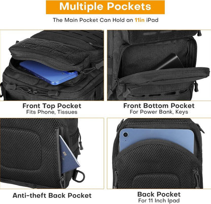 HUNTVP Tactical Sling Bag for Men - Concealed Carry Crossbody Backpack with Holster & Accessory Slots | Black