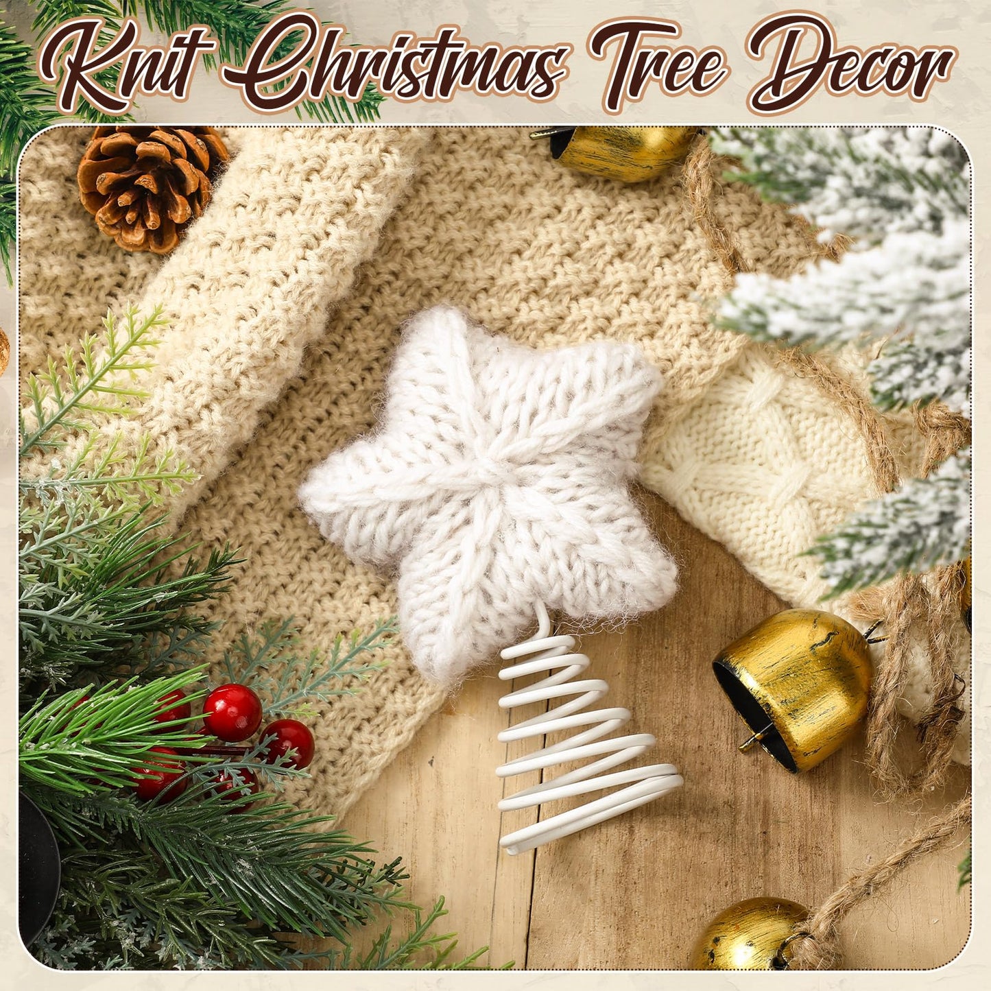 Gejoy Mini Christmas Knitted Star Tree Topper Rustic Natural Knitting Star 6 Inch Miniature Tree Topper for Christmas Home Decor Winter Holiday