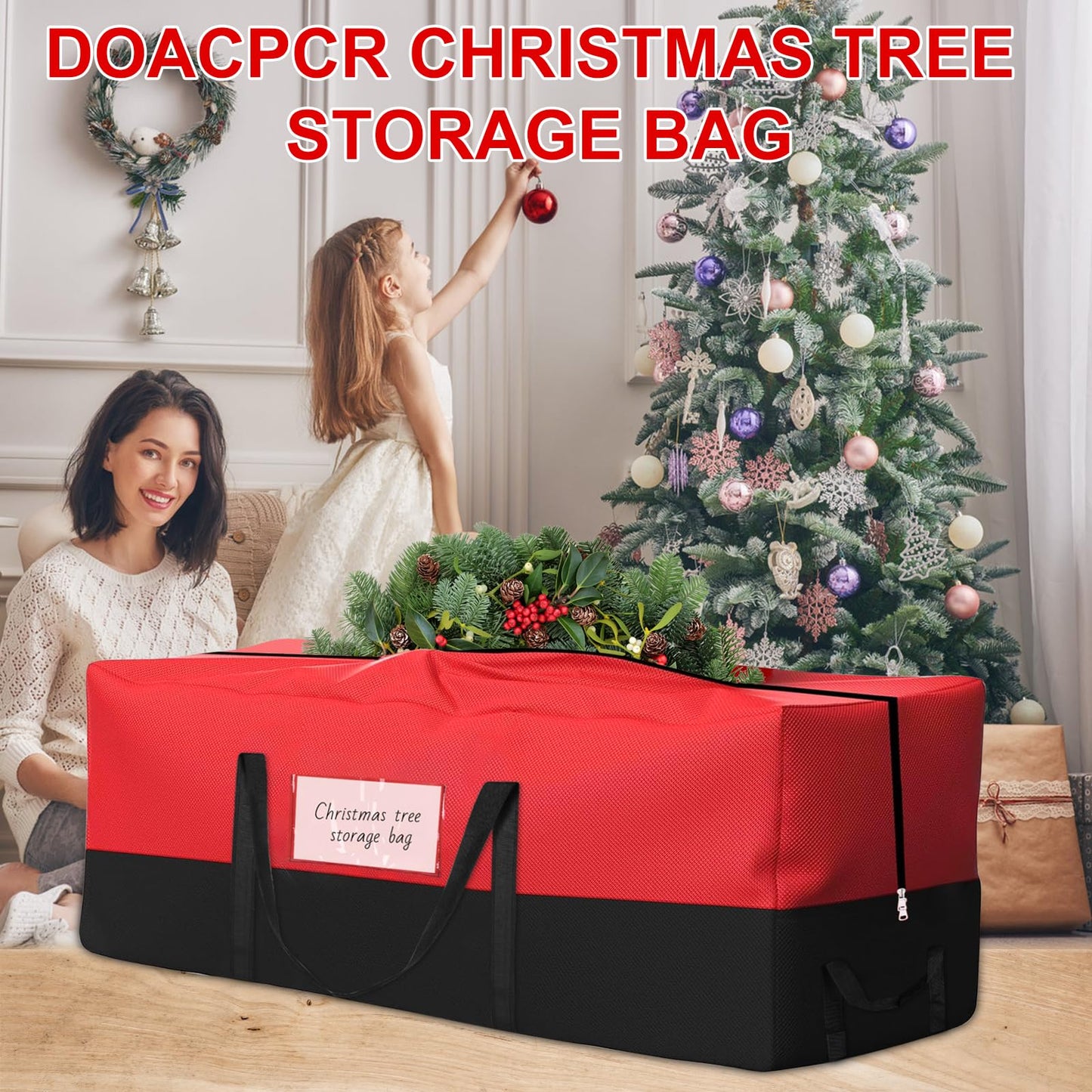 Christmas Tree Storage Bag, Fits Up 10 Ft Tall Artificial Trees, Heavy-Duty 600D Oxford Tree Bag with Reinforced Handles Zipper Clear Pocket, Storage Bags for Moving Items, Clothing, Outdoor, Bedding