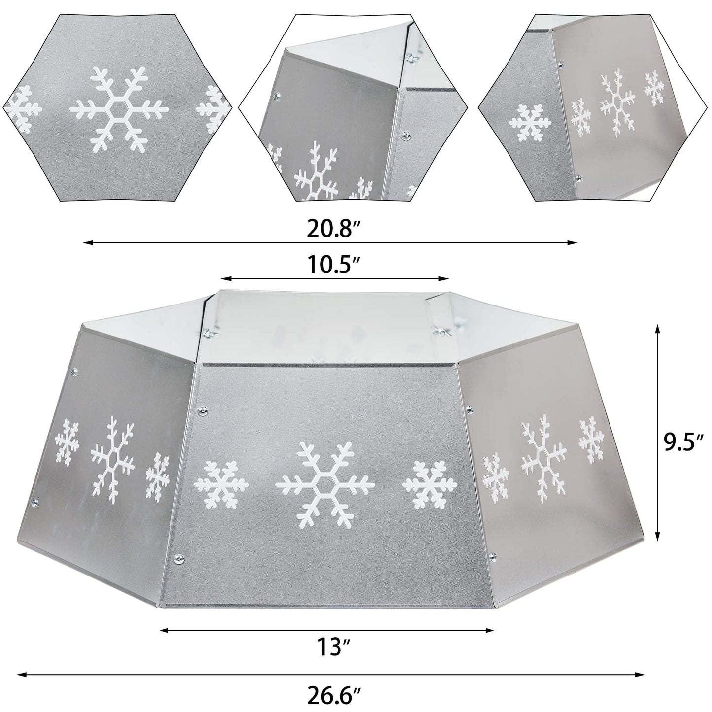 FORUP Metal Christmas Tree Ring with Printed Snowflake, Tree Skirt Base Stand for Tree Decorations (Silver)