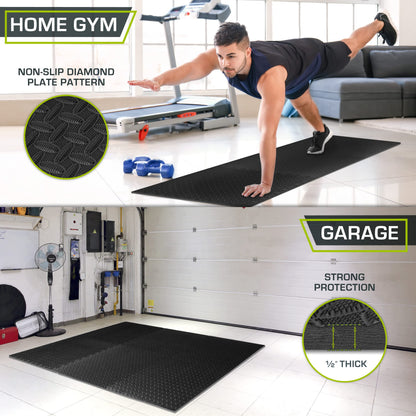 ProsourceFit Exercise Puzzle Mat ½-inch, EVA Interlocking Foam Floor Tiles for Home Gym, Workout Equipment, Kids Play Areas, Black, 24 SQ FT - 6 Tiles