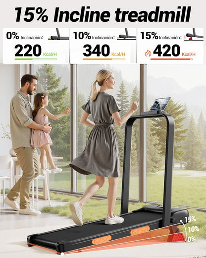 Walking Pad Treadmill with Handle Bar - 2.5HP Quiet Folding Treadmill for Home Office Under Desk Portable Walking Pad with 15% Incline 300LBS Capacity