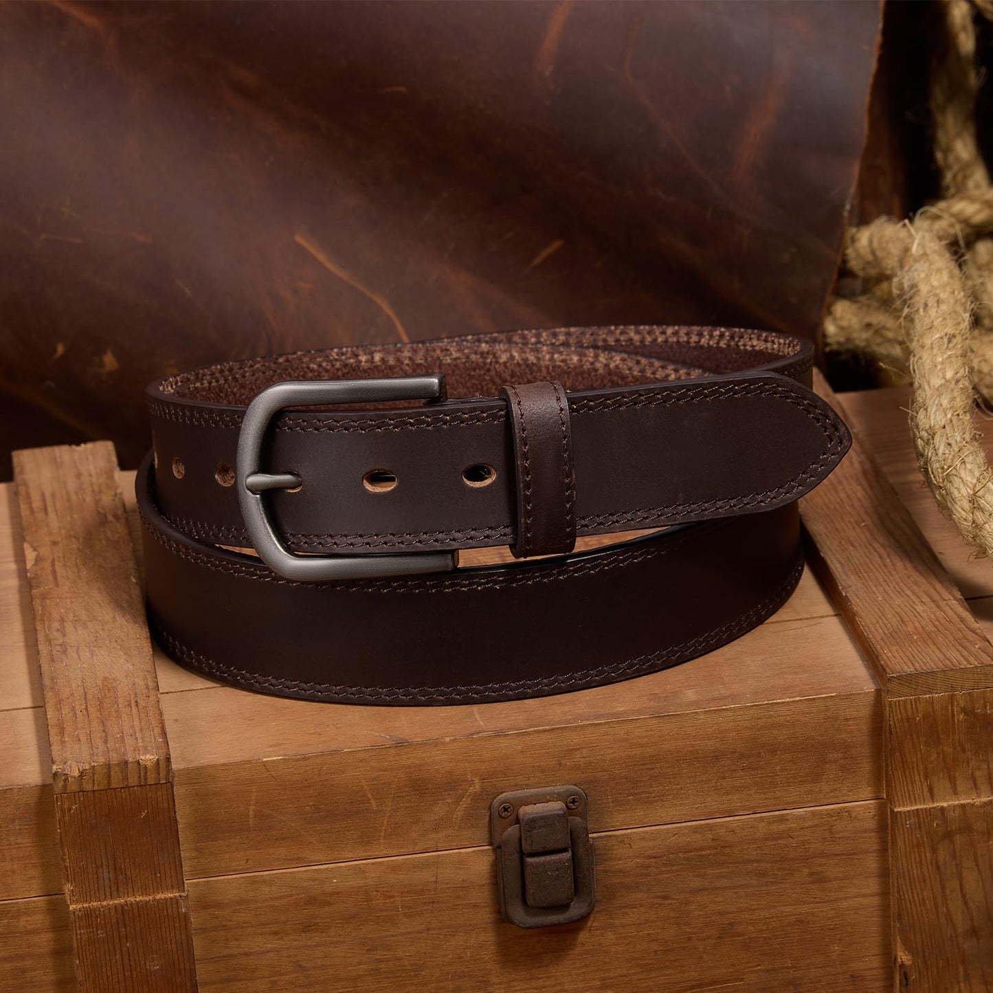 DENGFENGZHE Men's Full Grain Leather Belt for Everyday Casual Jeans, 1.5" Handmade Men Leather Belts with Gift Box (Brown, 36(Fits Waist 34"-35"))