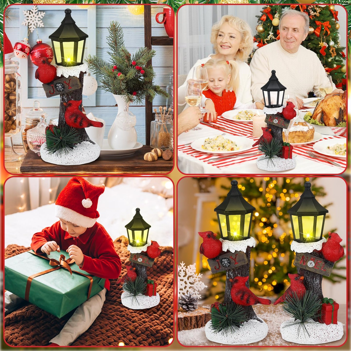 Geetery 2 Pcs Christmas Lighted Lamps with Red Cardinal Figurines Light up Red Cardinal Lantern Lamps for Christmas Table Decoration Centerpieces Xmas Gift Home Office Shelf Mantel Fireplace Decor