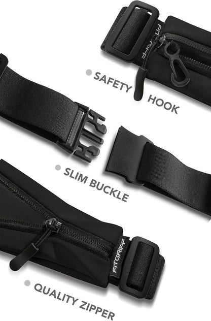 Fitgriff® Running Belt V2 - Slim Fanny Pack & Phone Holder for Jogging | Black, One Size (24.4" - 43.3")